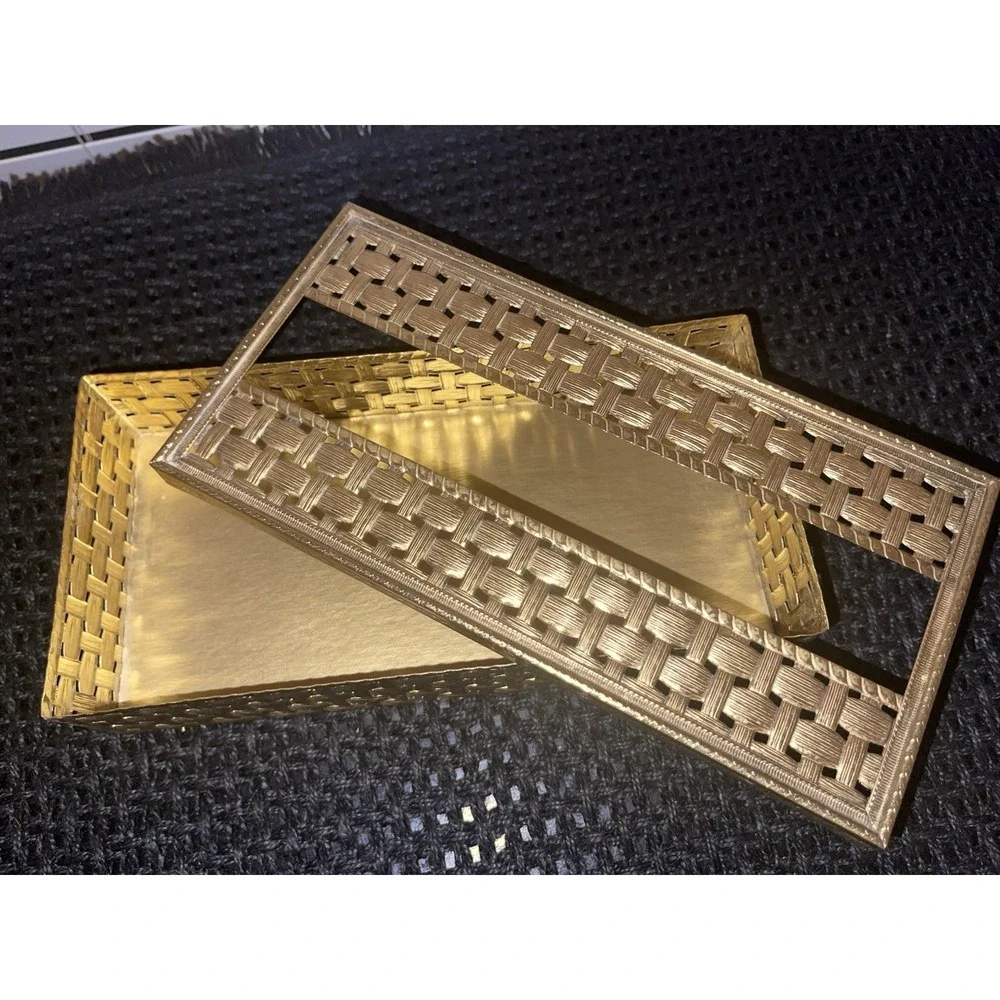 Vintage Gold Filigree Ornate Tissue Kleenex Box Holder Hollywood Regency